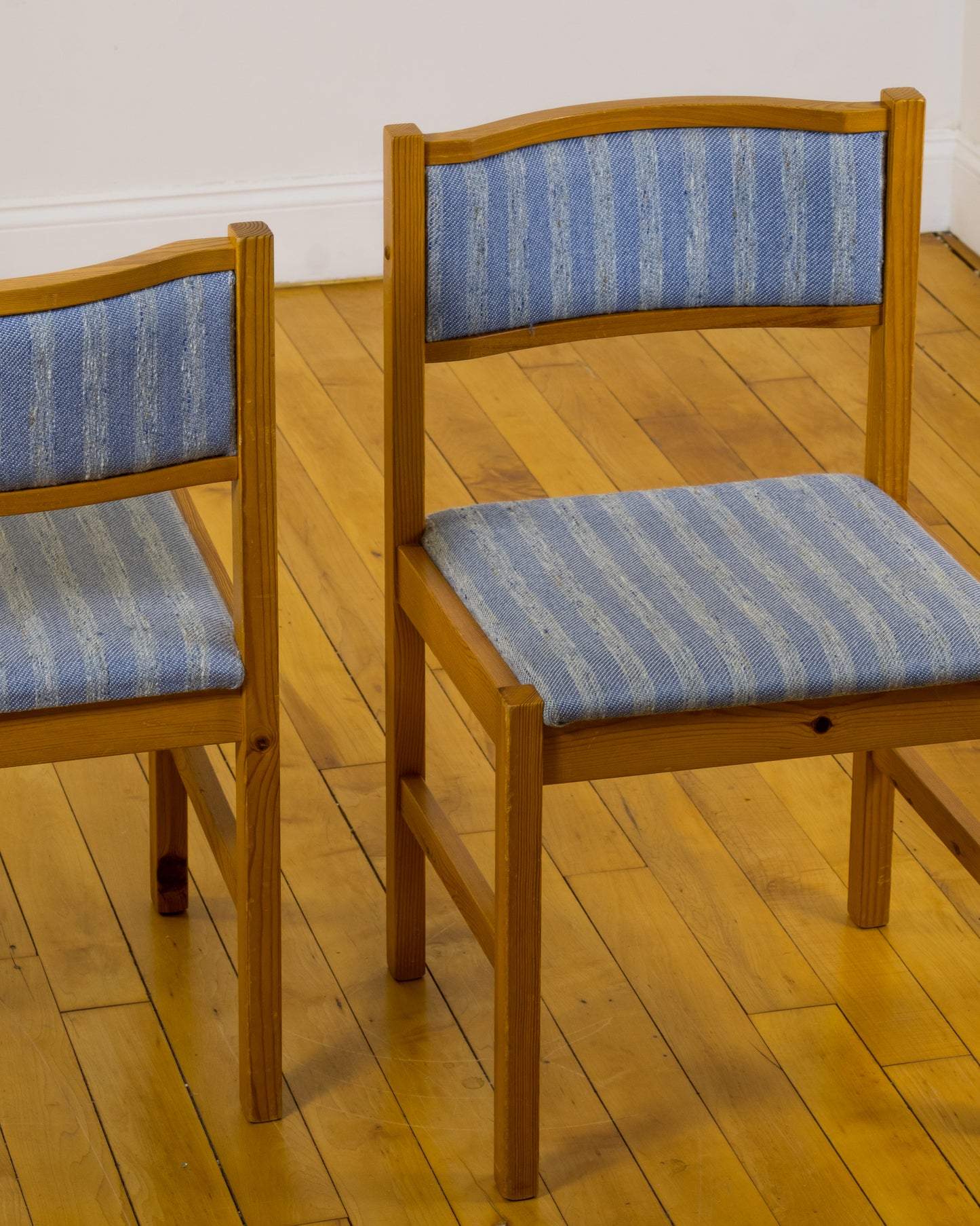 Jebjerg Mobler Blue Striped Wool Danish Pine Dining Chairs