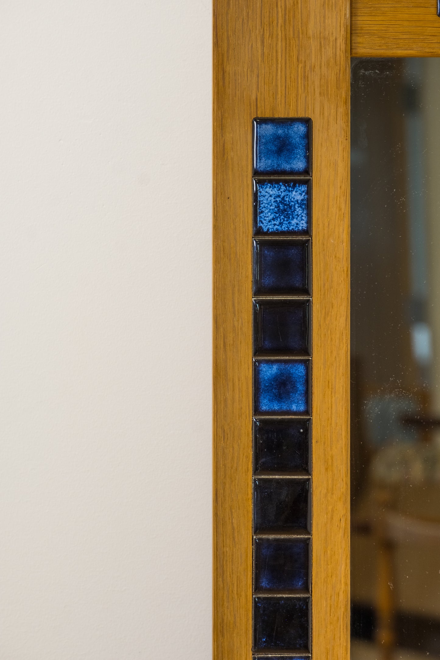Danish Oak Mirror Inset with Blue Ceramic Tile c. 1970s