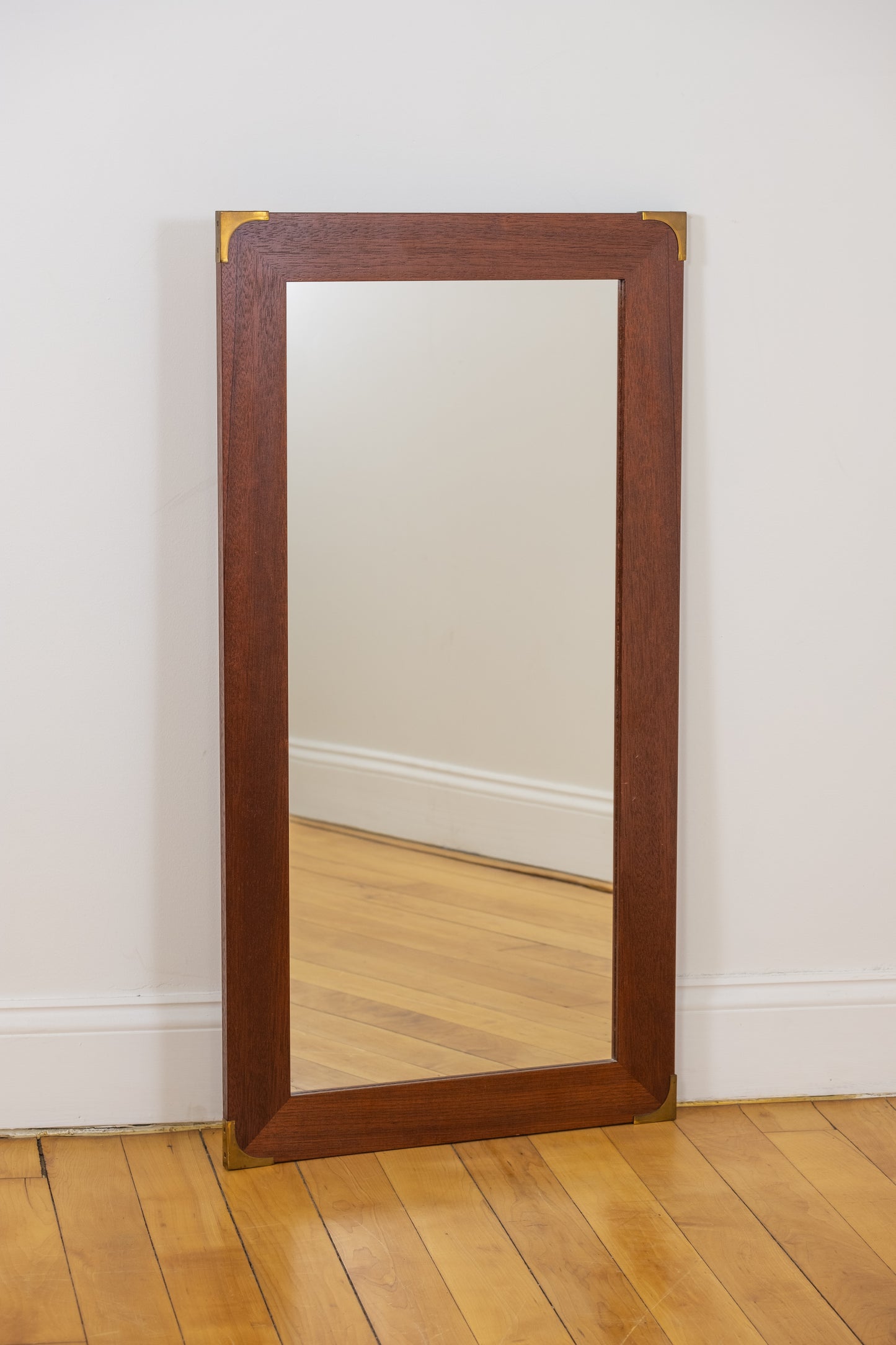 Danish Teak Wall Mirror with Brass Corner Detail
