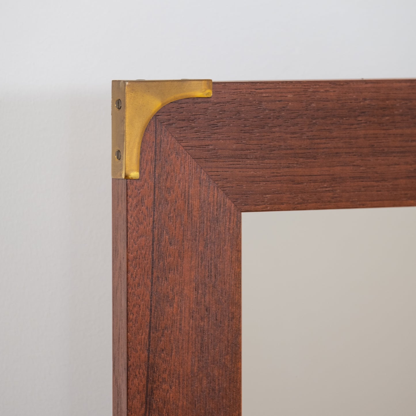 Danish Teak Wall Mirror with Brass Corner Detail