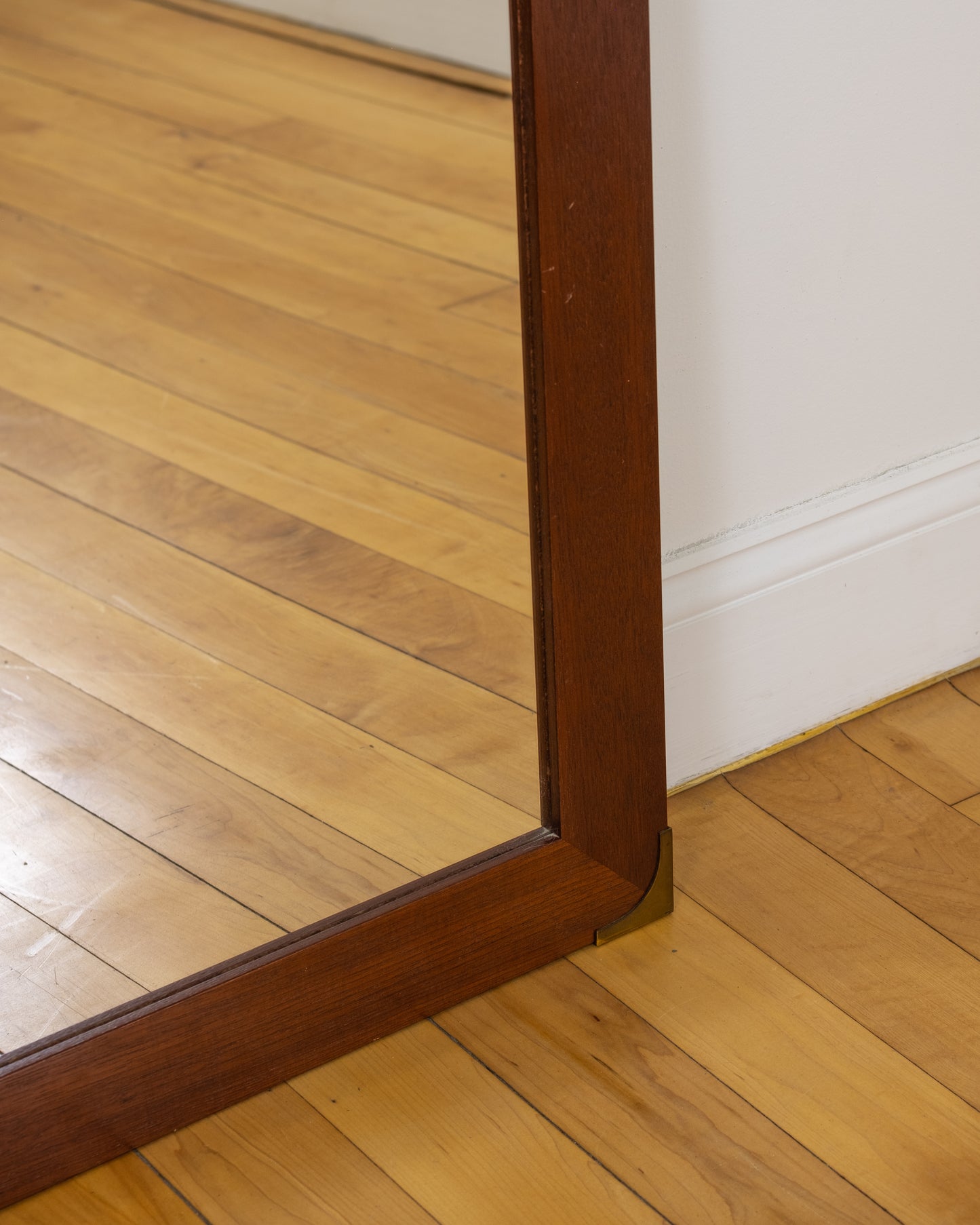Danish Teak Wall Mirror with Brass Corner Detail