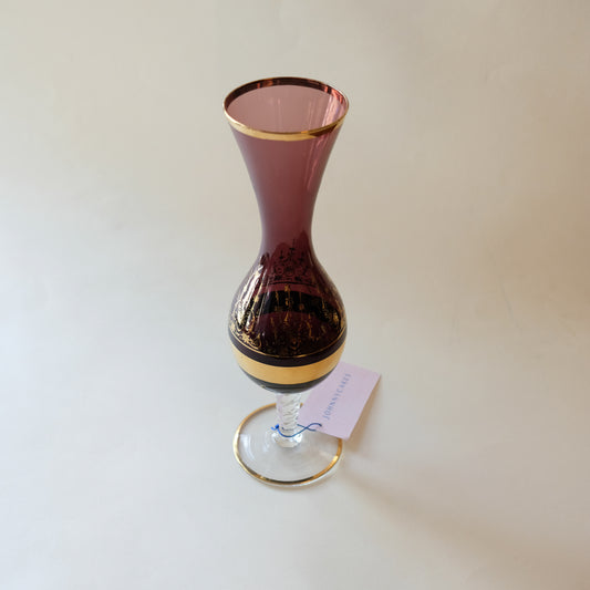 Amethyst Glass Pedastal Bud Vase w/ Gilded Detail