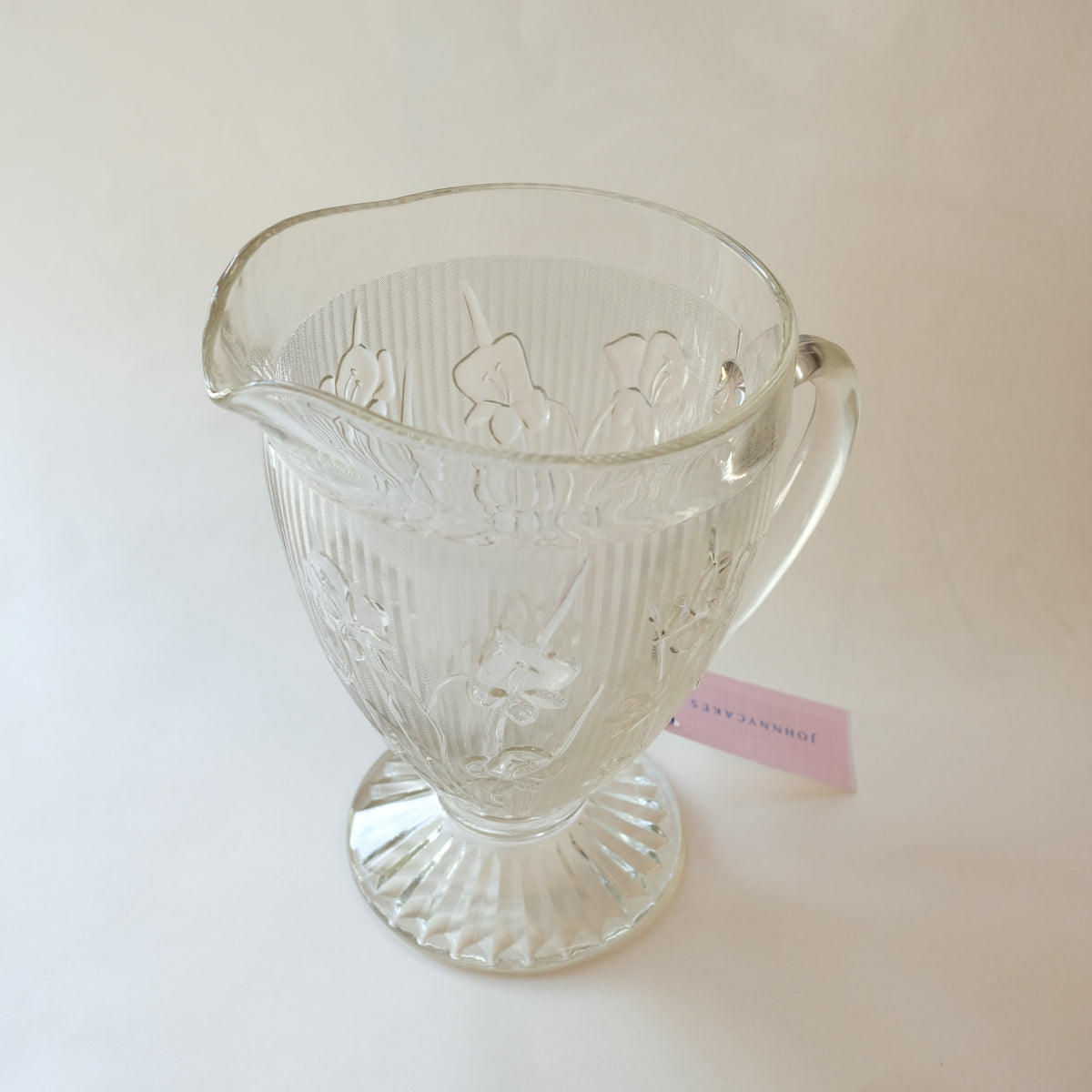 Jeannette Glass Co. "Iris and Herringbone" Large Footed 32 oz Water Pitcher