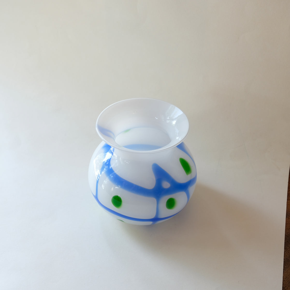 Opaque Blown Glass Vase with Blue & Green Accents