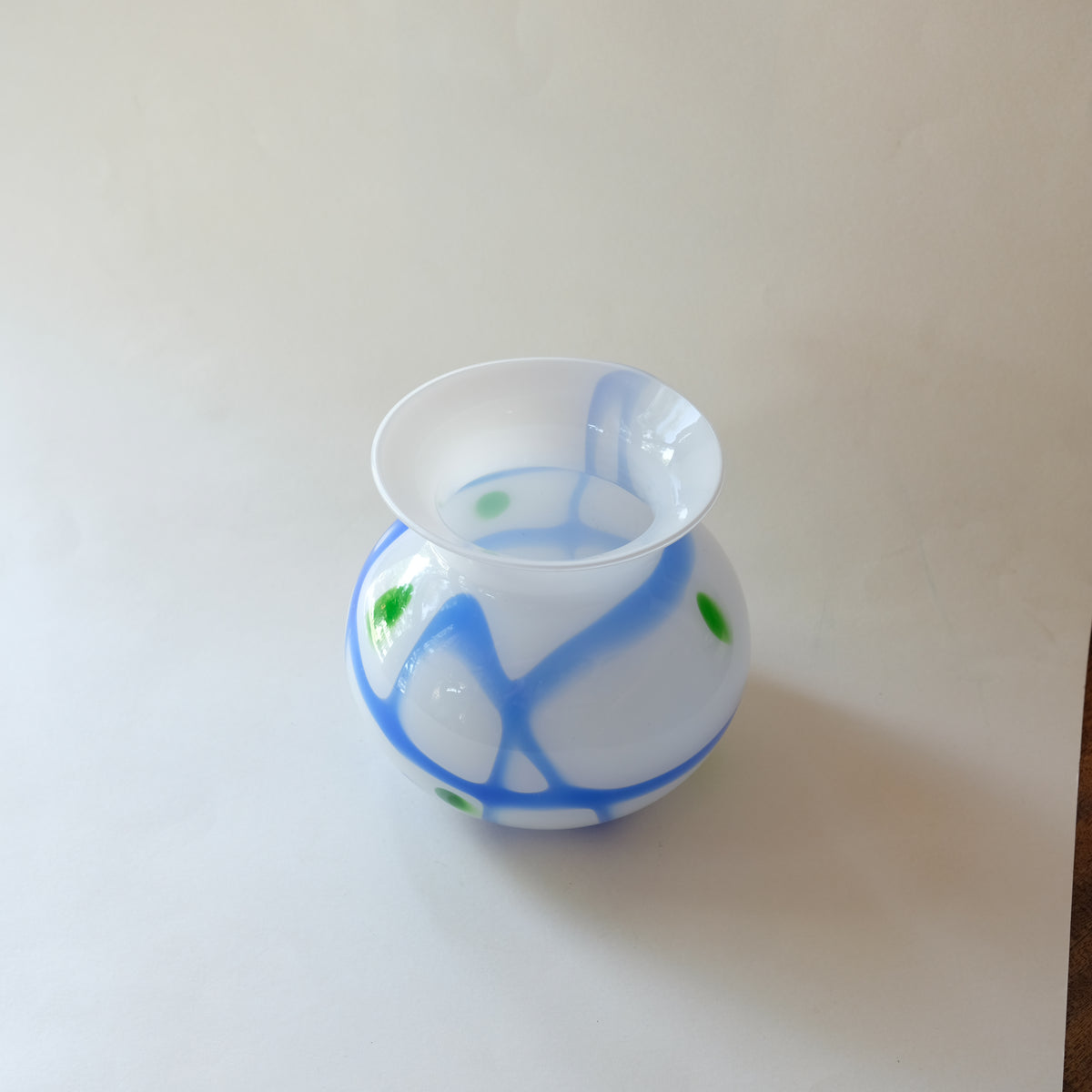 Opaque Blown Glass Vase with Blue & Green Accents