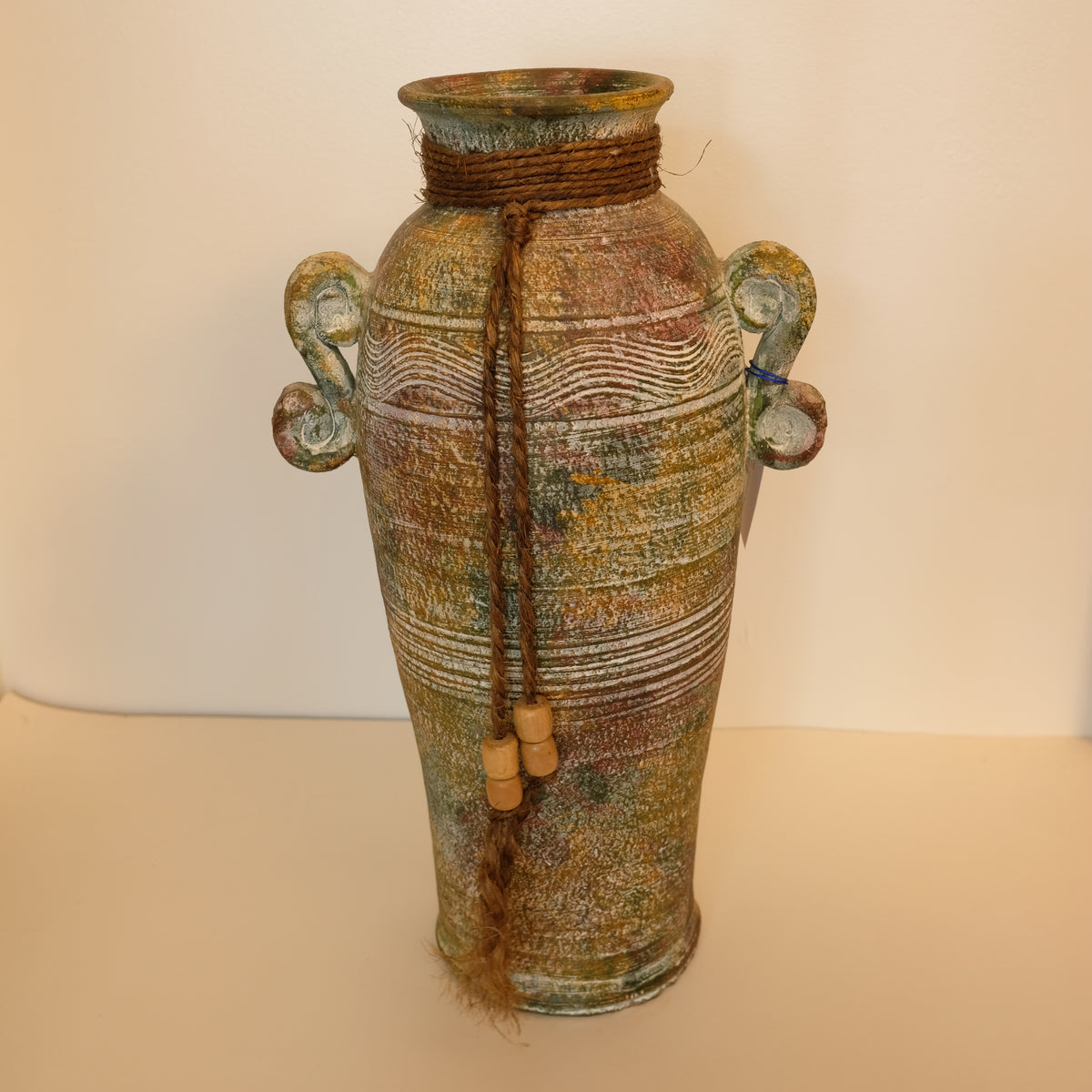 Large Mexican Vase with Water Motif and Beads