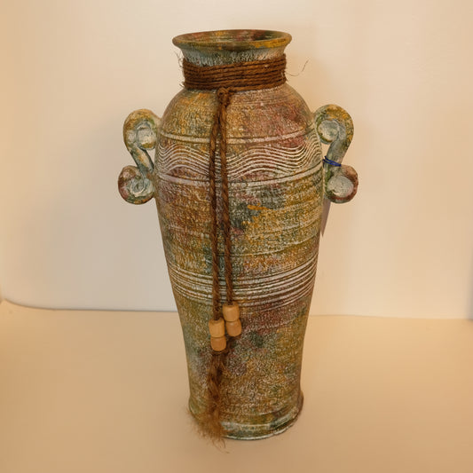 Large Mexican Vase with Water Motif and Beads