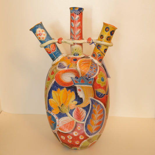 Hand Painted Italian Ceramic Vase With Nature Queen Motif (Samono, Positano)