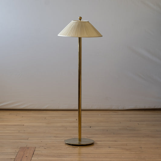 Swedish Fan Pleated Shade Brass Floor Lamp