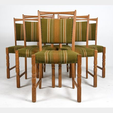 Danish Oak Dining Chairs with Green Wool Upholstery in the Style of Henning Kjaernulf