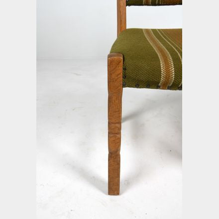 Danish Oak Dining Chairs with Green Wool Upholstery in the Style of Henning Kjaernulf