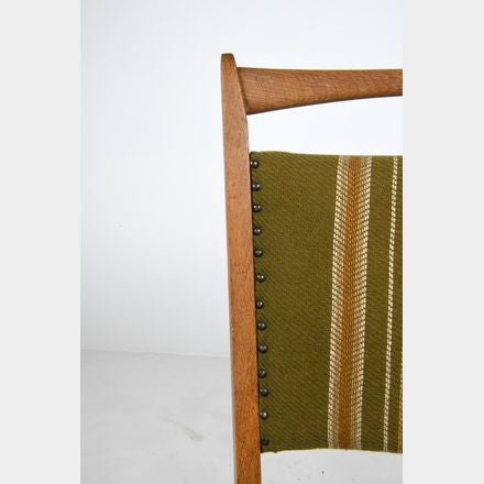 Danish Oak Dining Chairs with Green Wool Upholstery in the Style of Henning Kjaernulf
