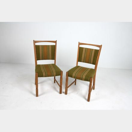 Danish Oak Dining Chairs with Green Wool Upholstery in the Style of Henning Kjaernulf