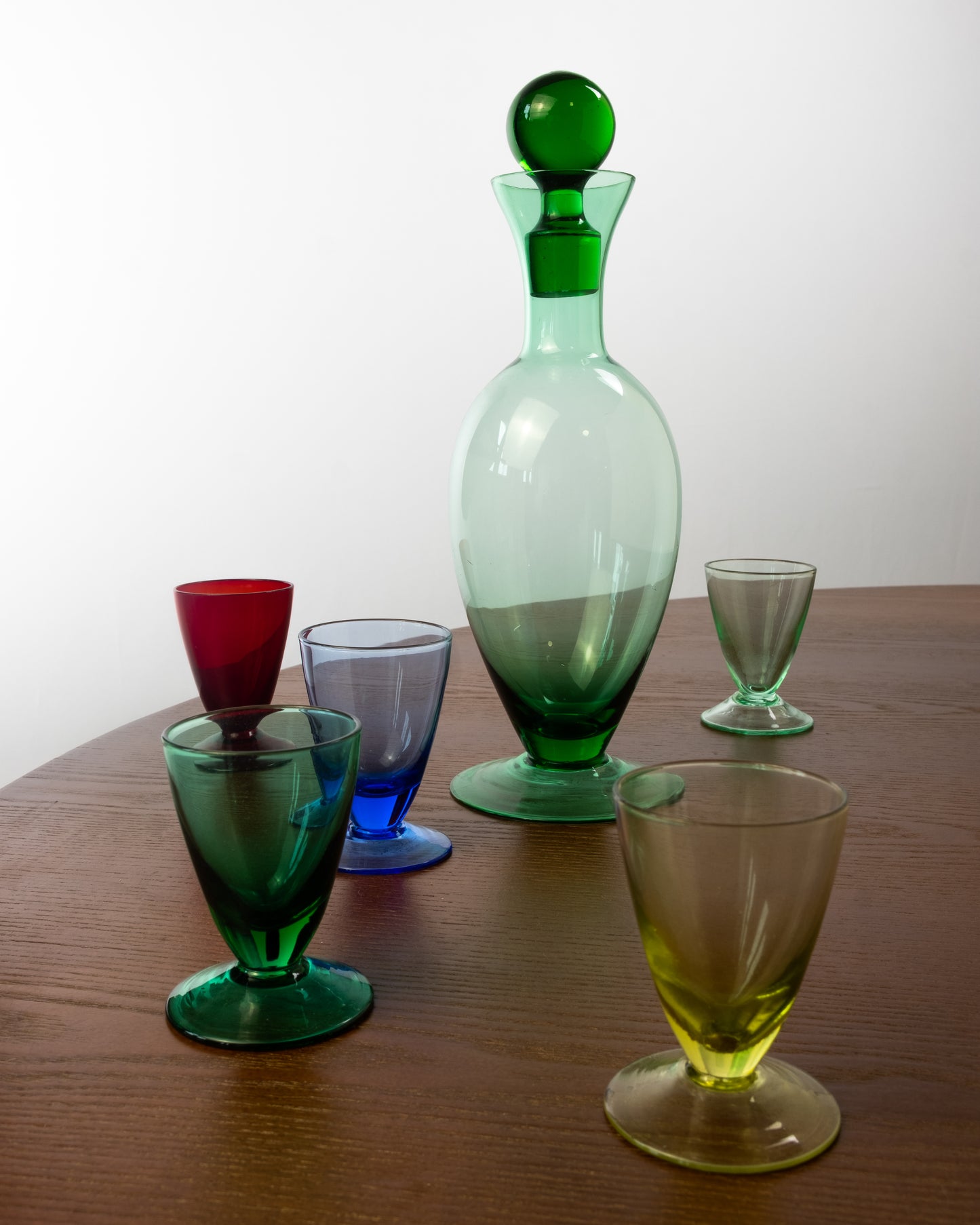 Jewel Tone Glass Cordial Decanter & Glass Set