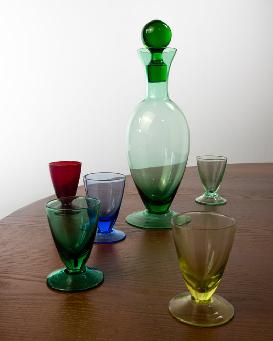 Jewel Tone Glass Cordial Decanter & Glass Set