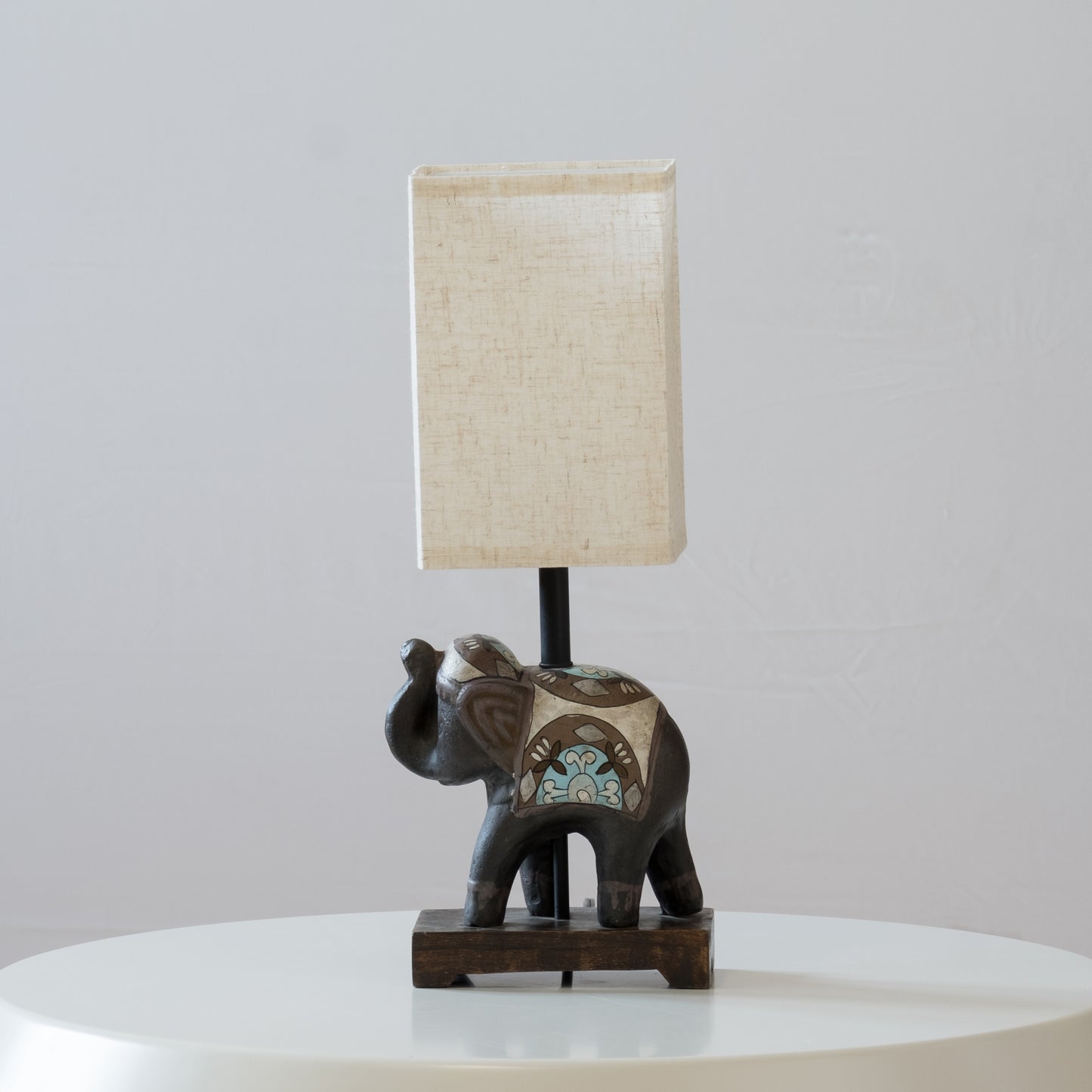 Pair of Indian Elephant Table Lamps with Linen Shades