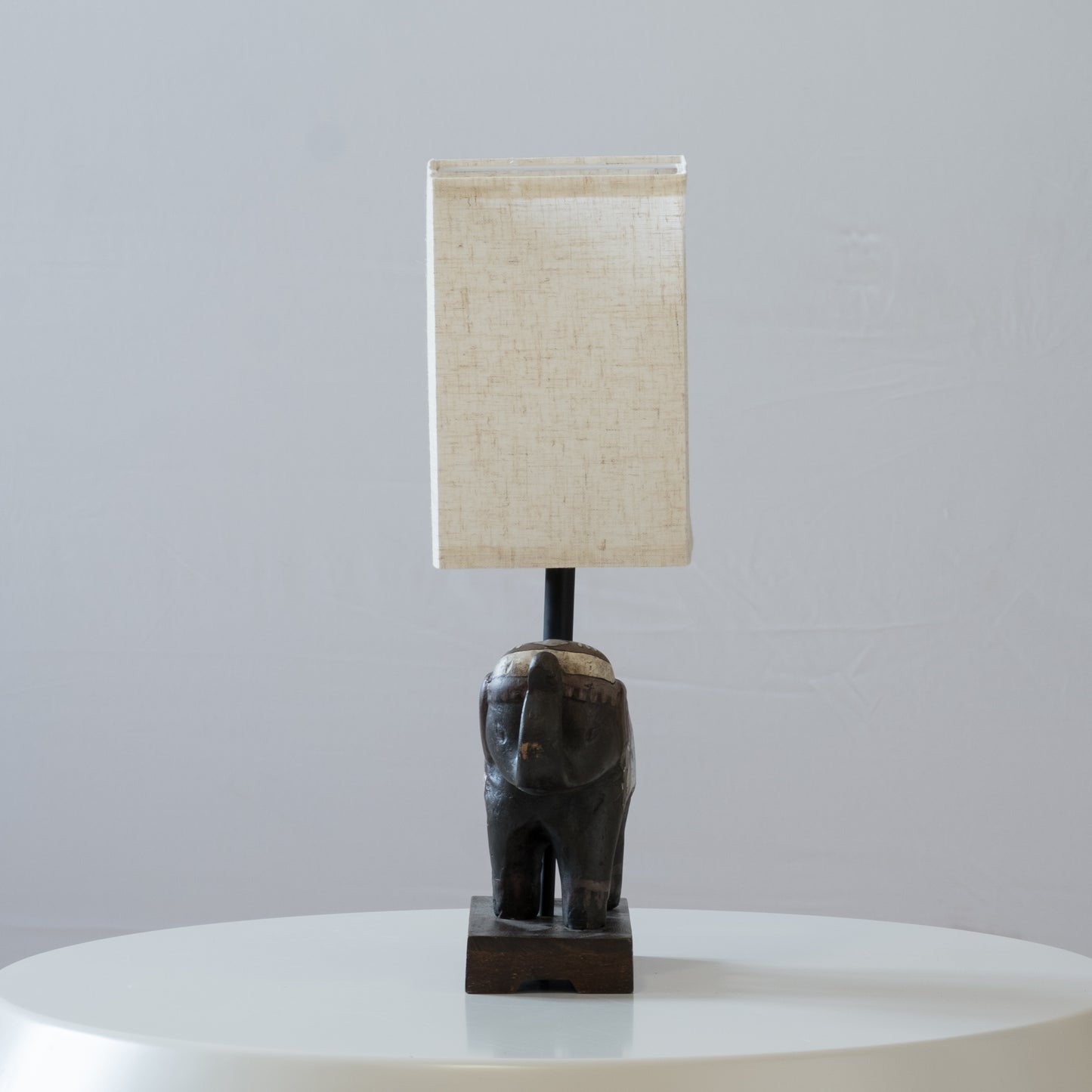 Pair of Indian Elephant Table Lamps with Linen Shades