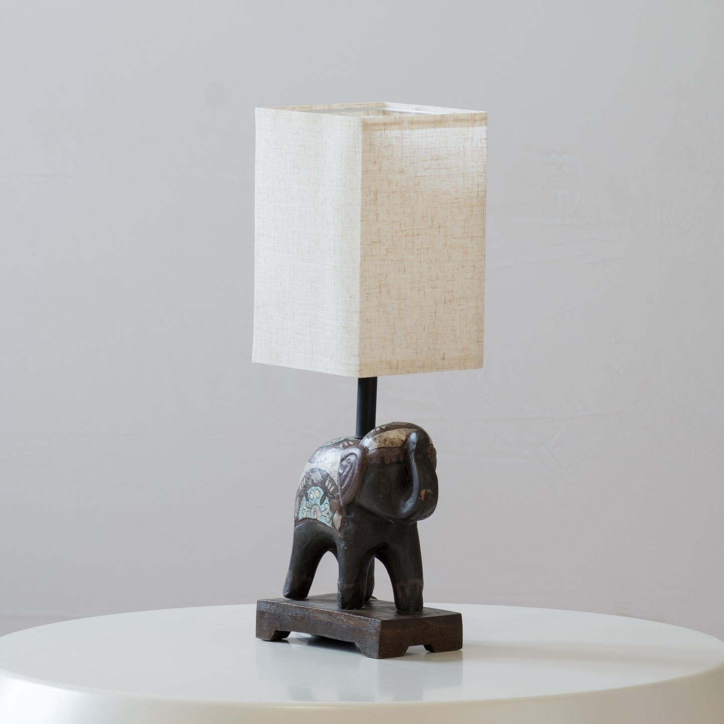 Pair of Indian Elephant Table Lamps with Linen Shades
