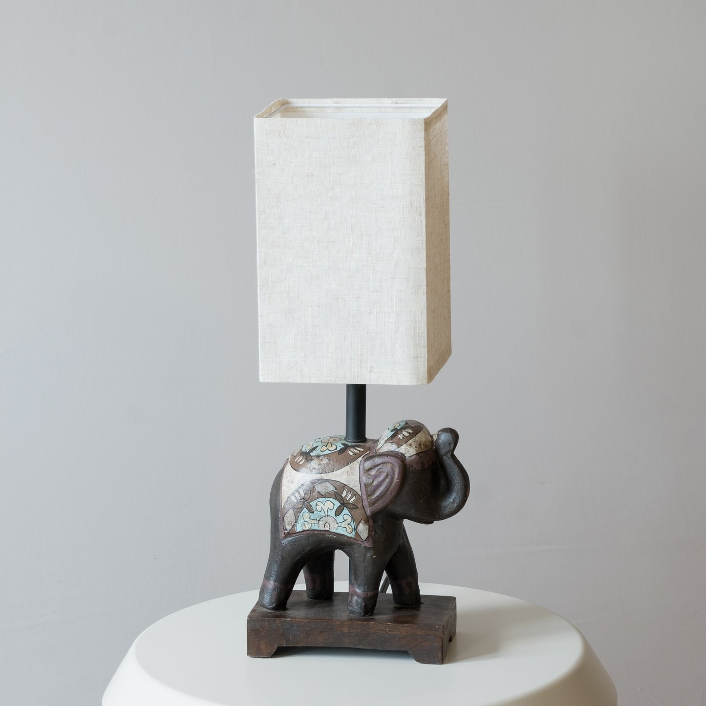 Pair of Indian Elephant Table Lamps with Linen Shades