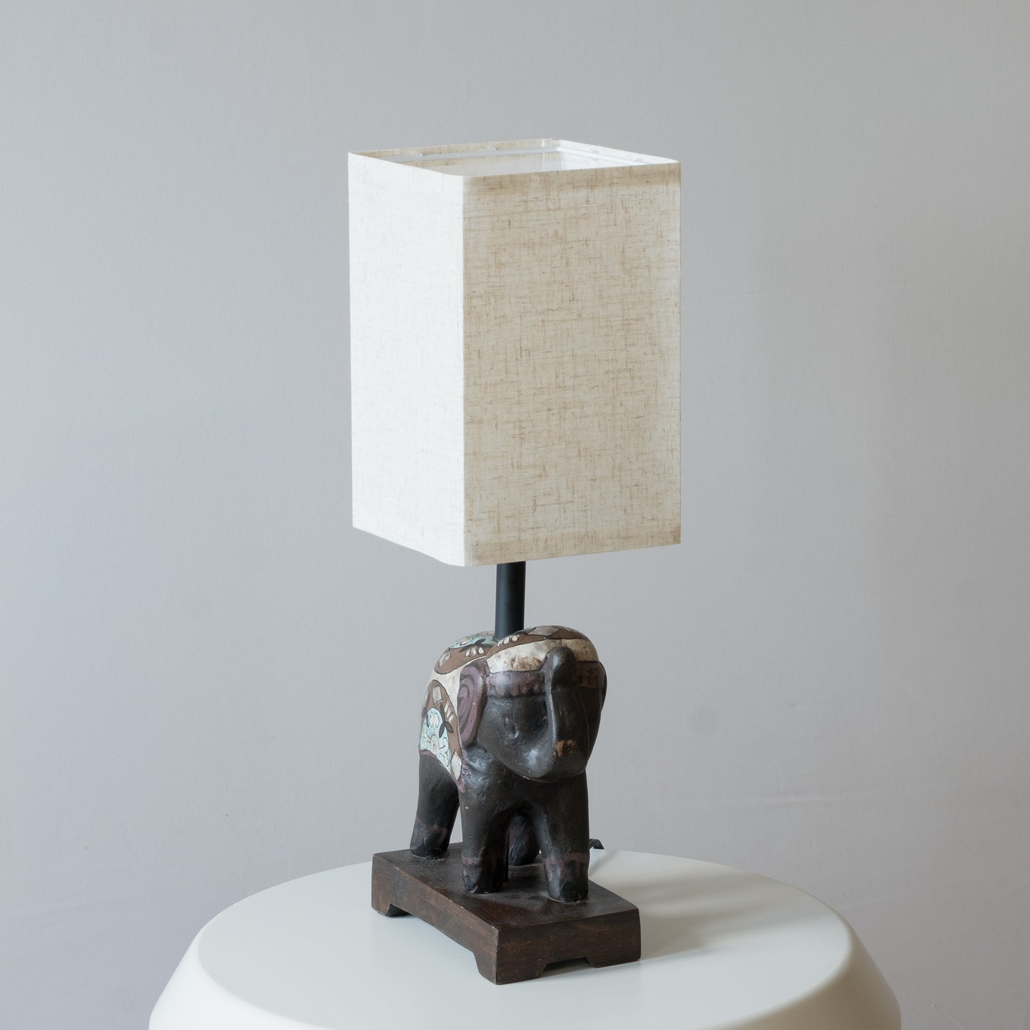 Pair of Indian Elephant Table Lamps with Linen Shades