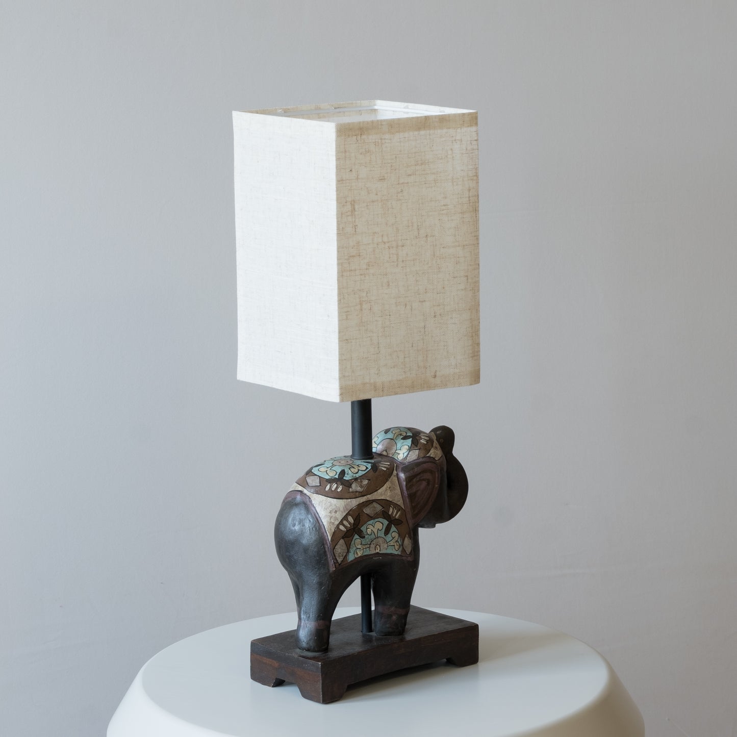 Pair of Indian Elephant Table Lamps with Linen Shades