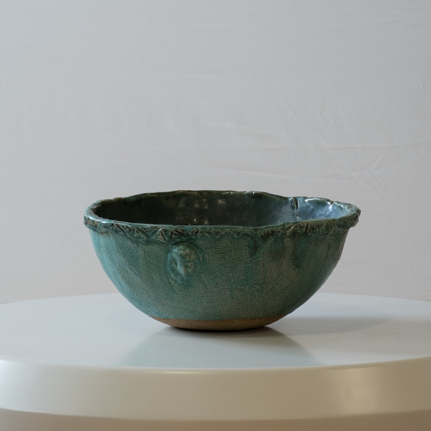 Turquoise Clay Bowl with Faces