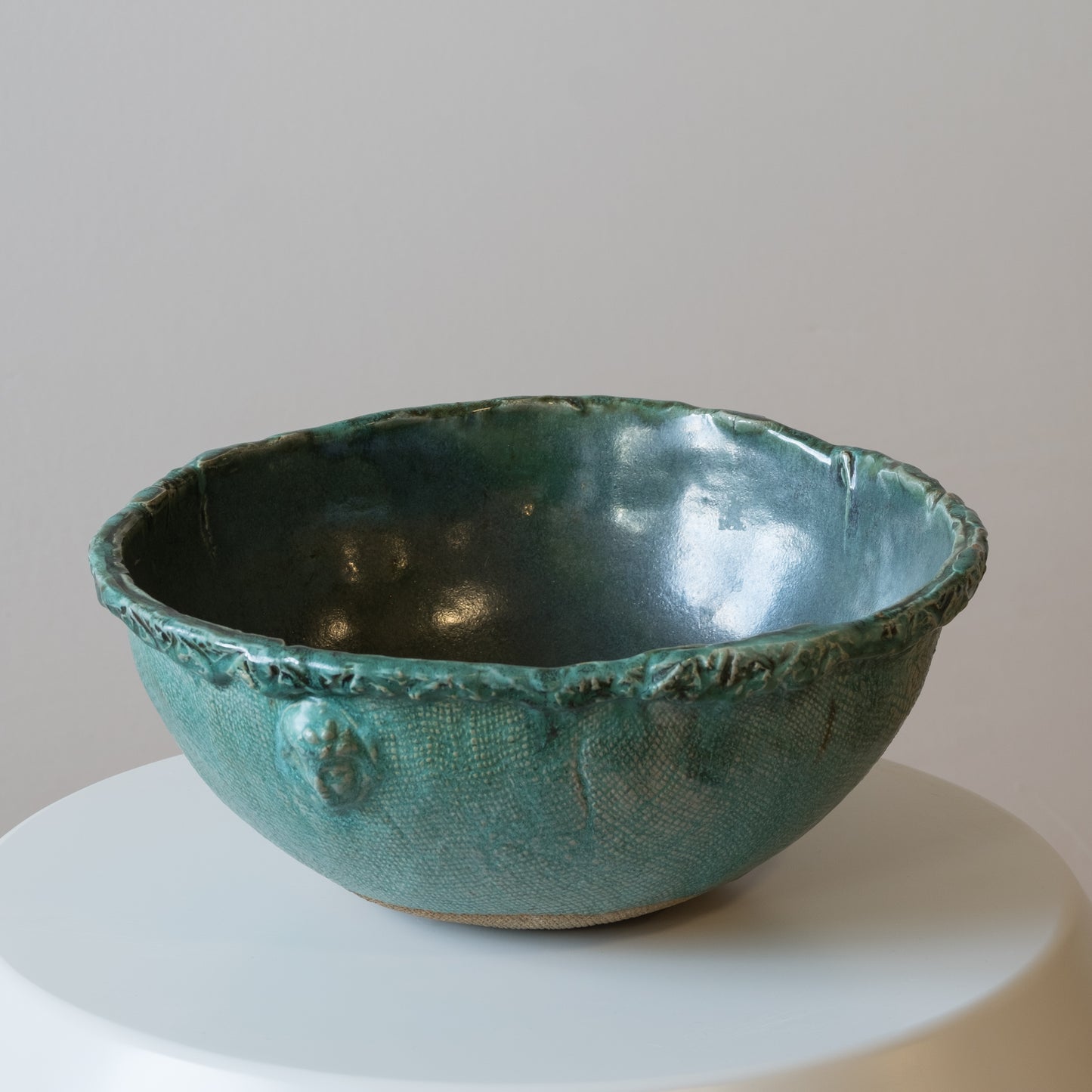 Turquoise Clay Bowl with Faces
