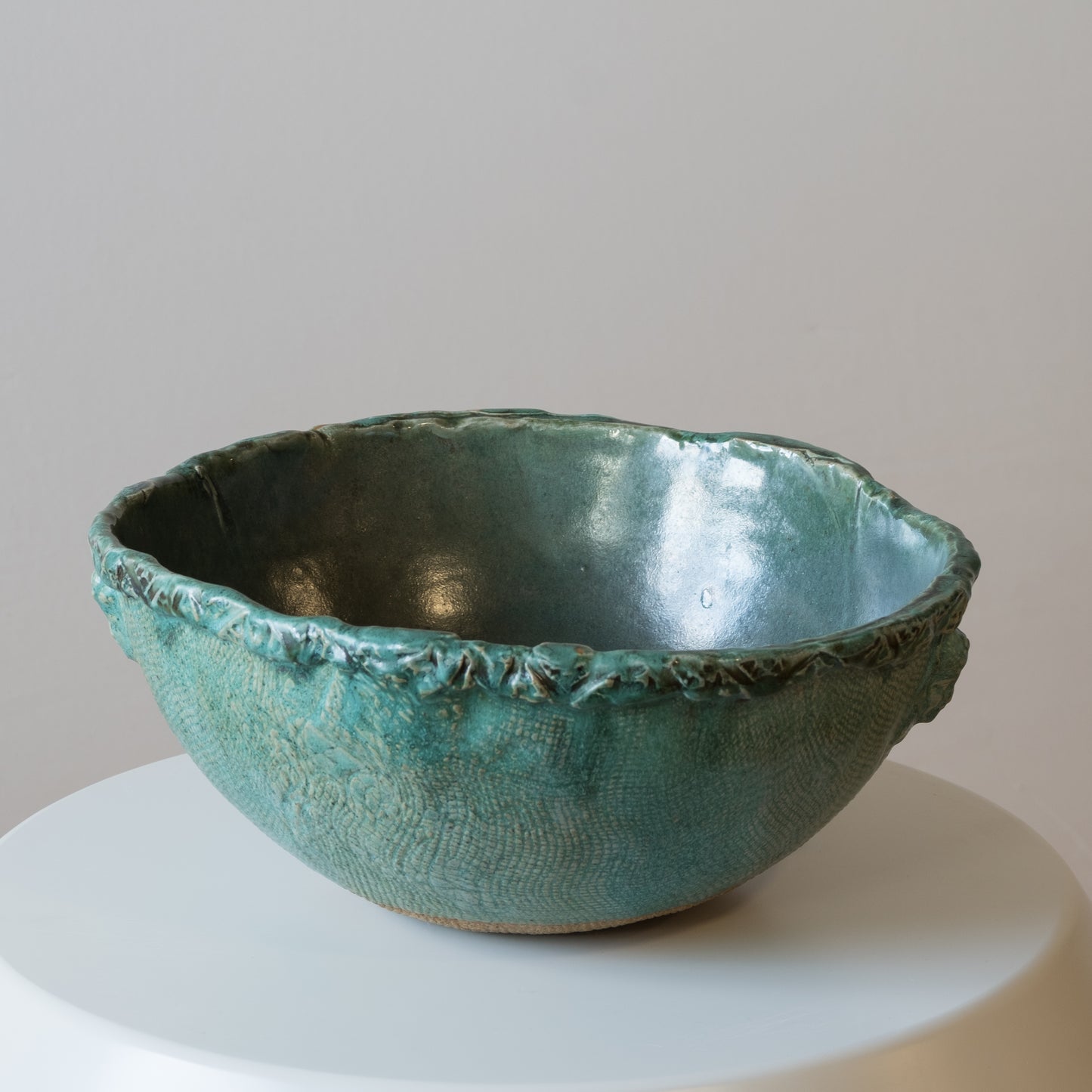 Turquoise Clay Bowl with Faces
