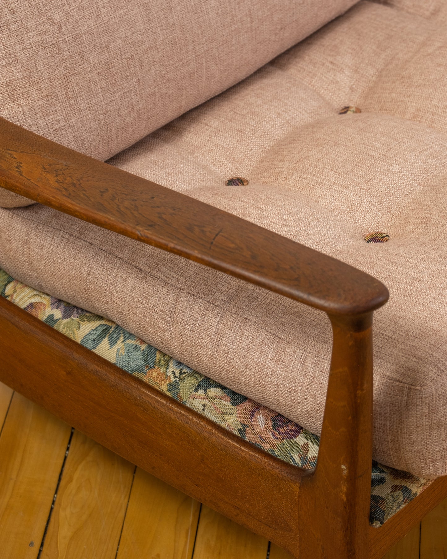 Teak & Floral Swedish Daybed Sofa in the style of Folke Ohlsson (c. 1960s)