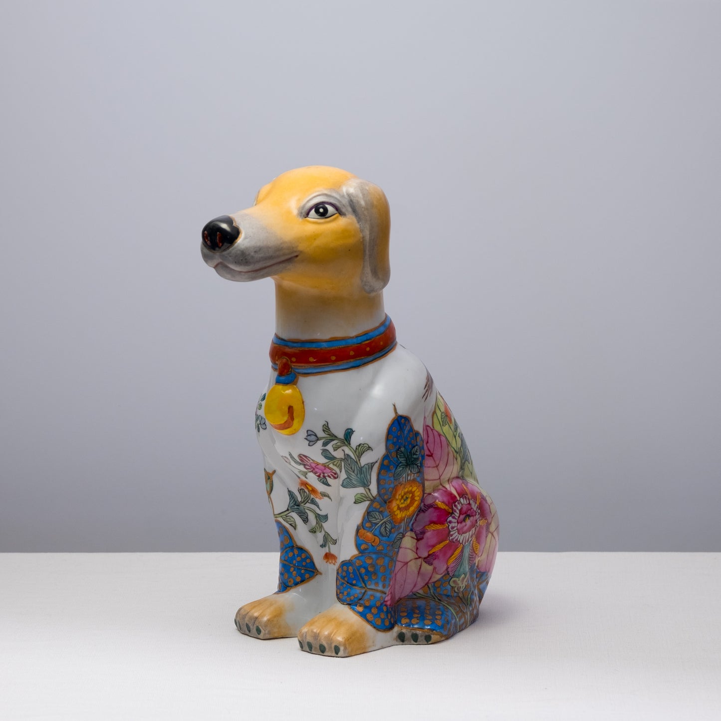 Bell Dog Floral Porcelain Statue