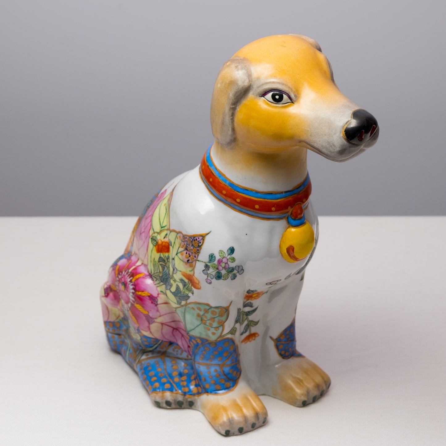 Bell Dog Floral Porcelain Statue
