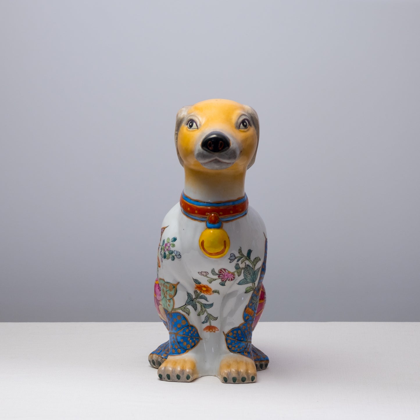 Bell Dog Floral Porcelain Statue