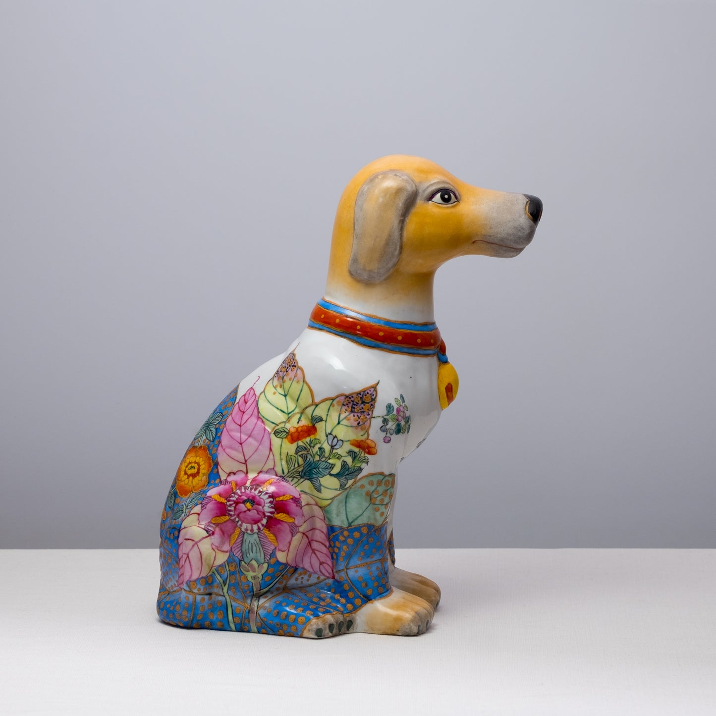 Bell Dog Floral Porcelain Statue