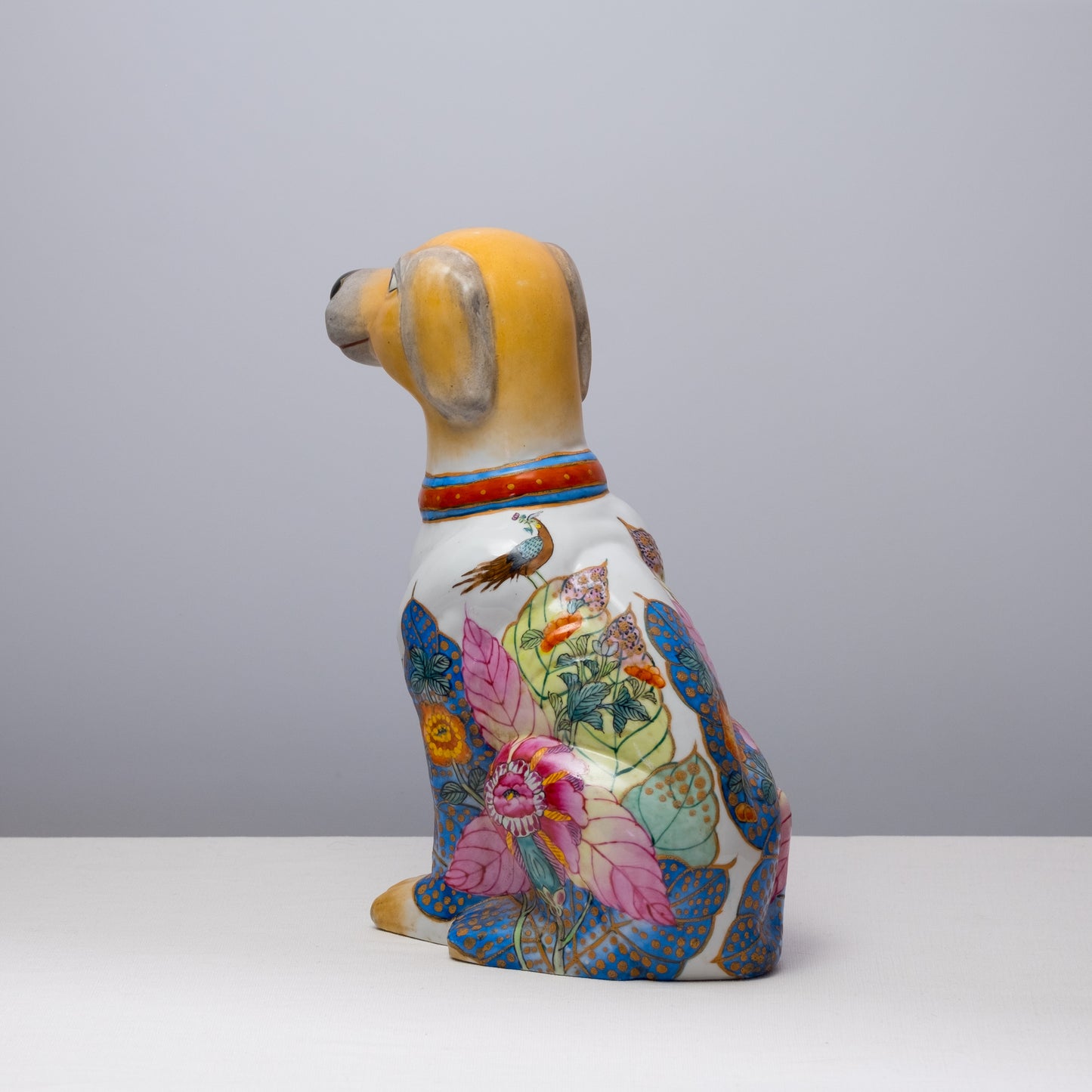 Bell Dog Floral Porcelain Statue