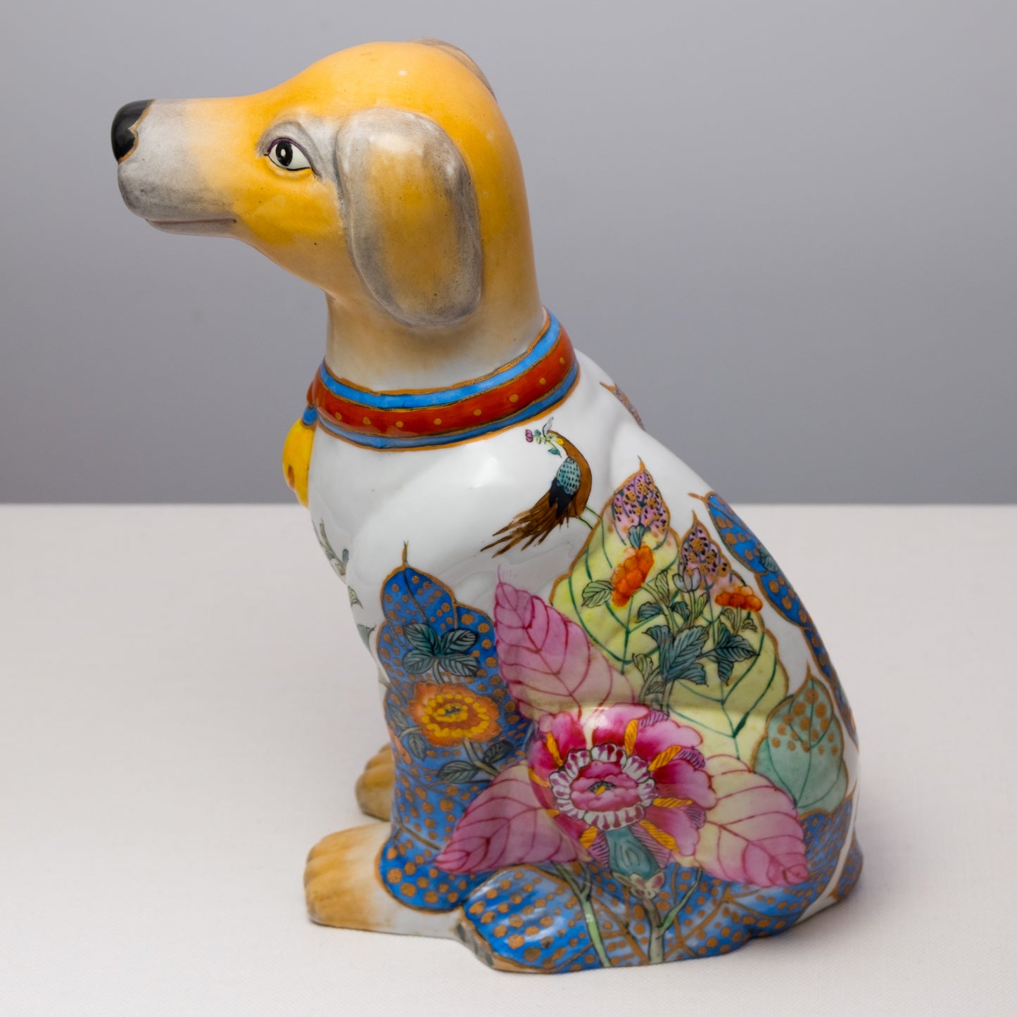 Bell Dog Floral Porcelain Statue