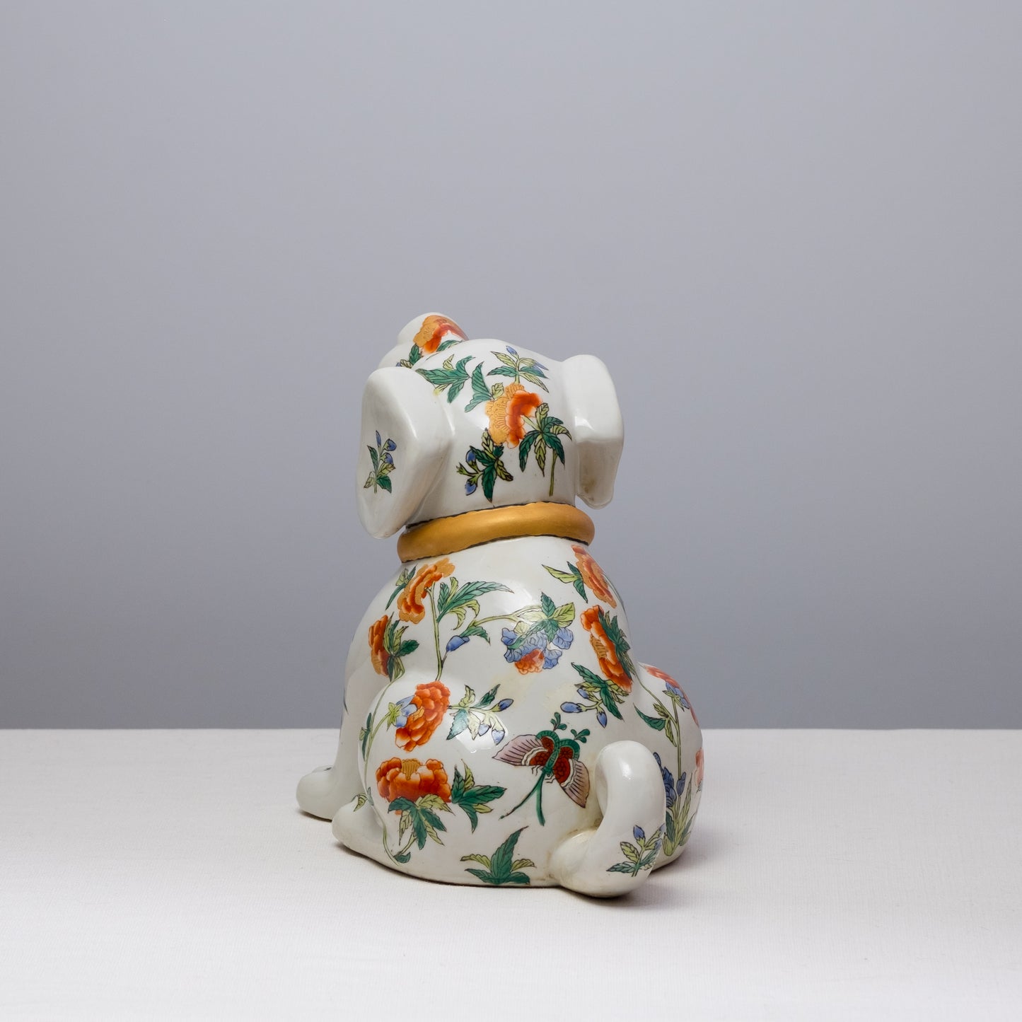 Floral Painted Porcelain Bell Dog Ceramic Statue