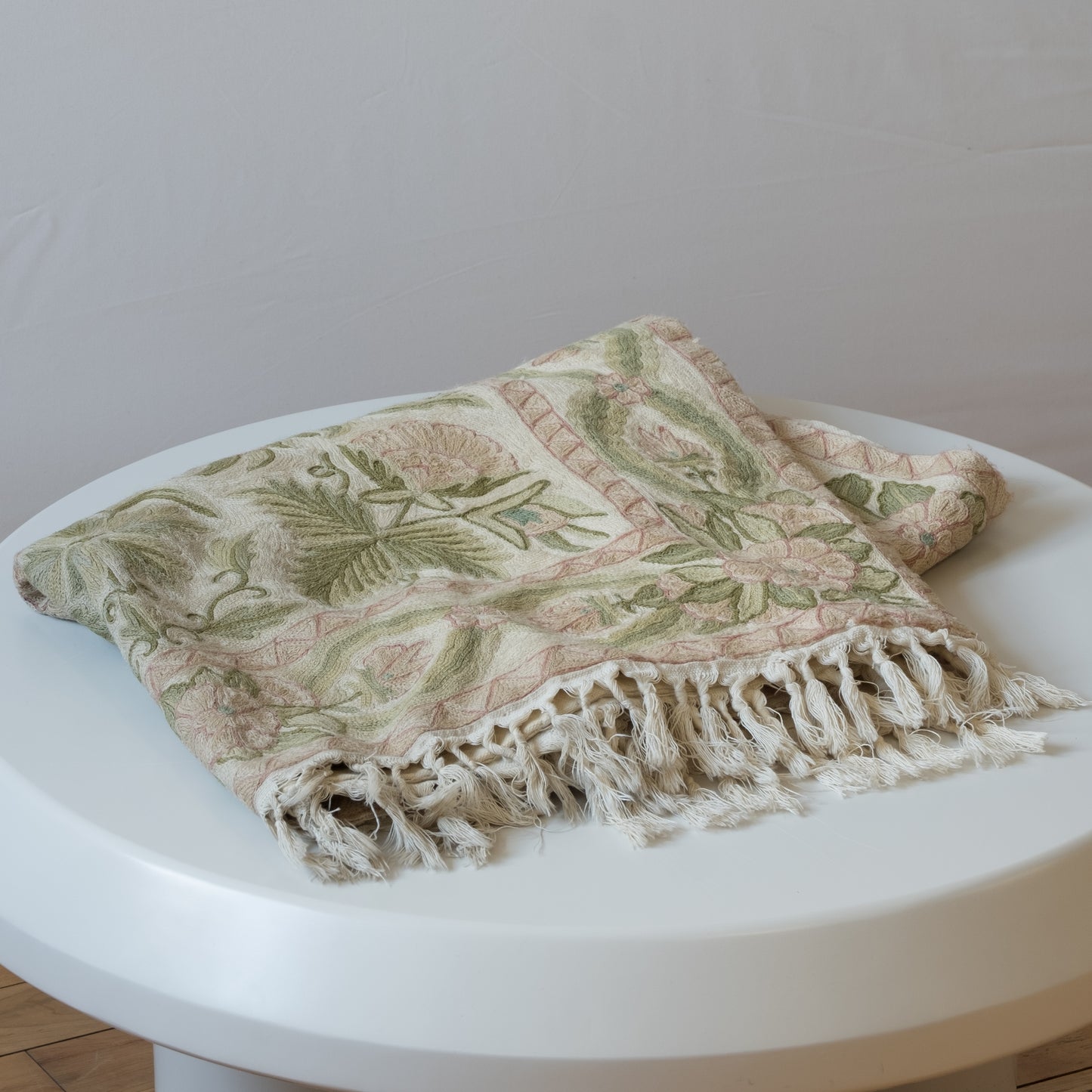 Embroidered Pink and Green Floral Crewelwork Tapestry (with shipping for Clara)