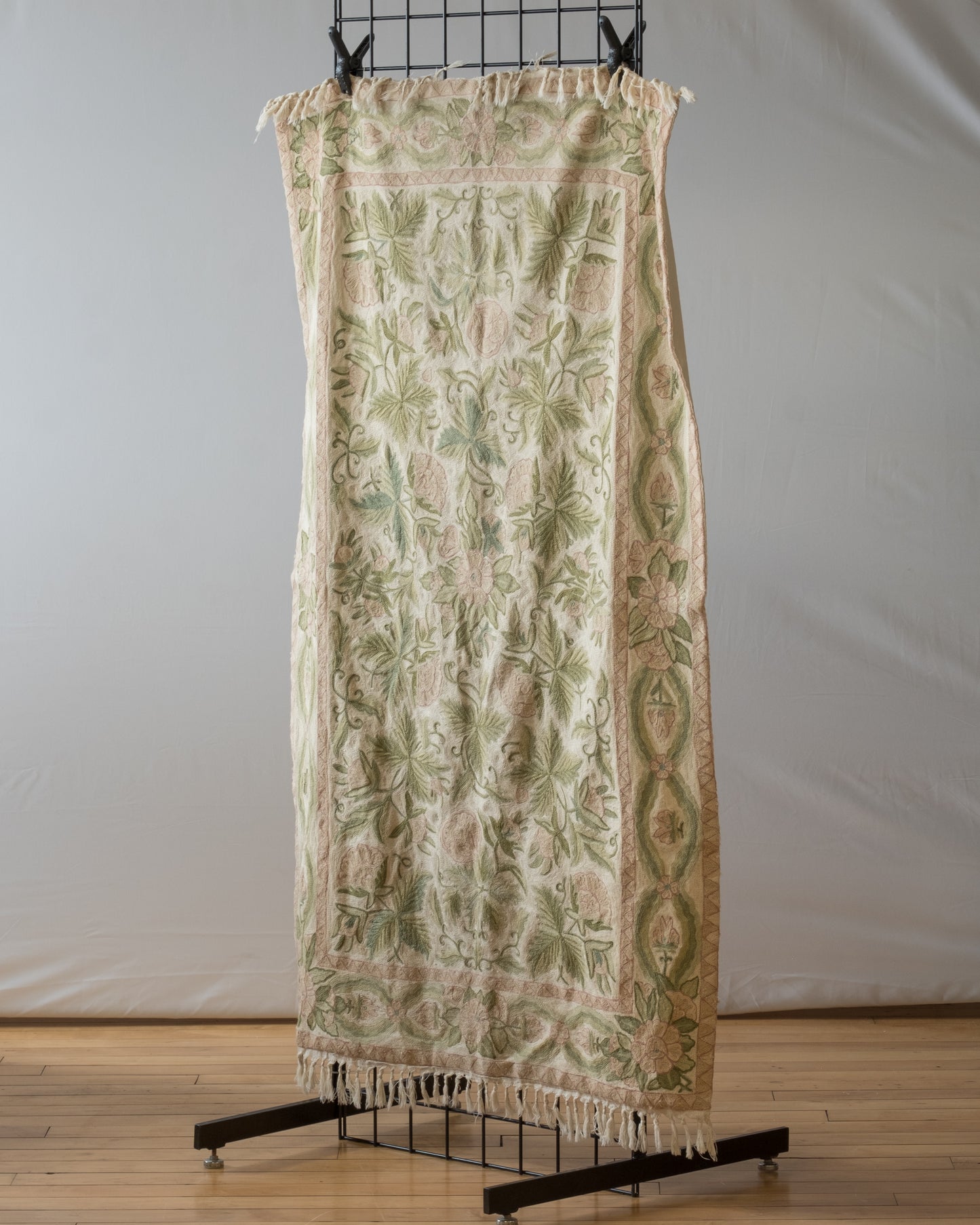 Embroidered Pink and Green Floral Crewelwork Tapestry (with shipping for Clara)