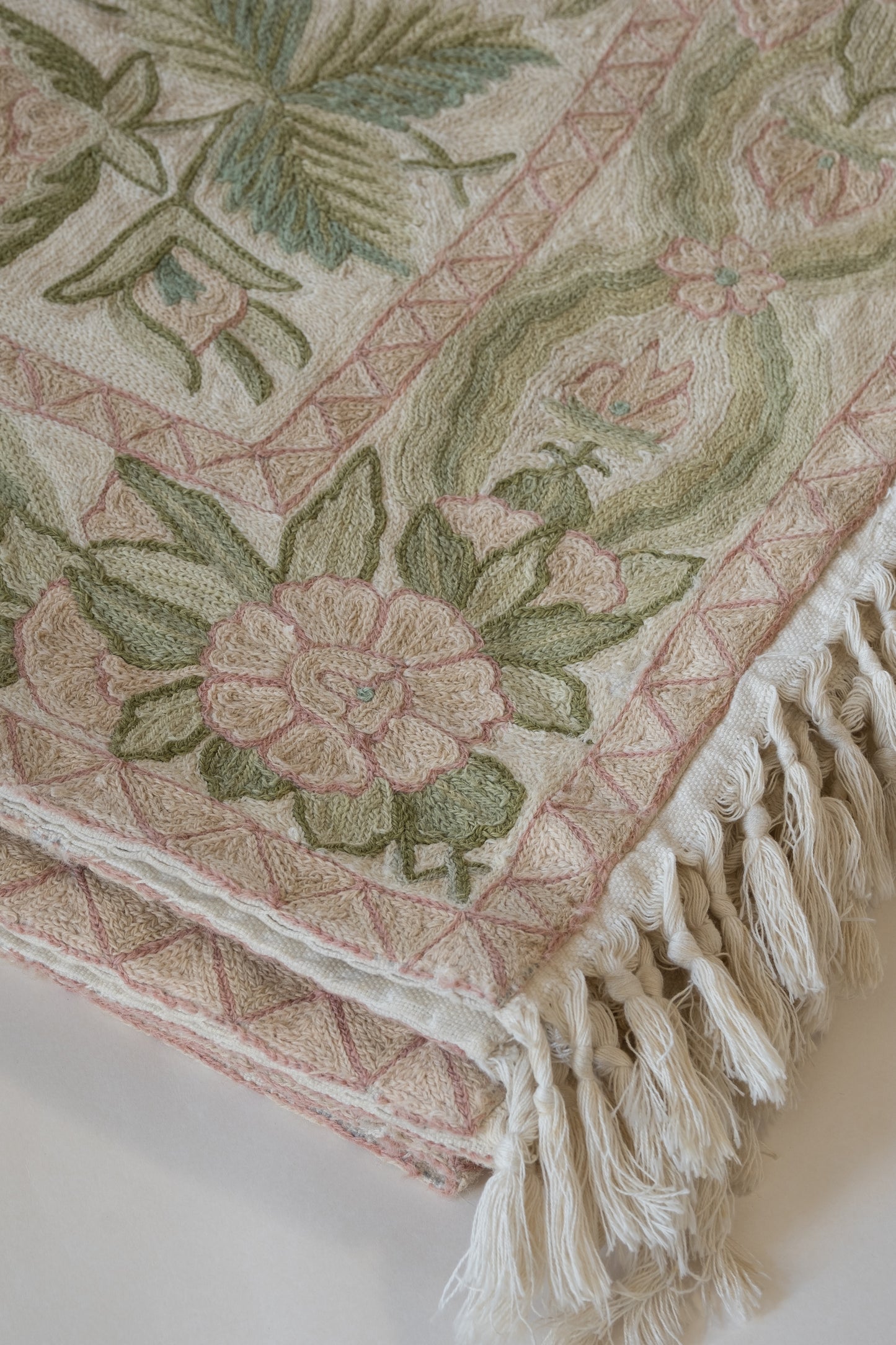 Embroidered Pink and Green Floral Crewelwork Tapestry (with shipping for Clara)