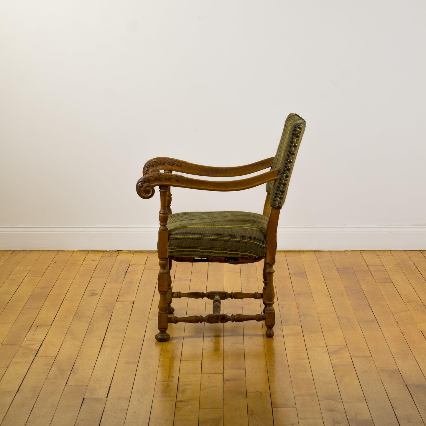 Baroque Revival Danish Armchair with Striped Wool Upholstery c. 1970s