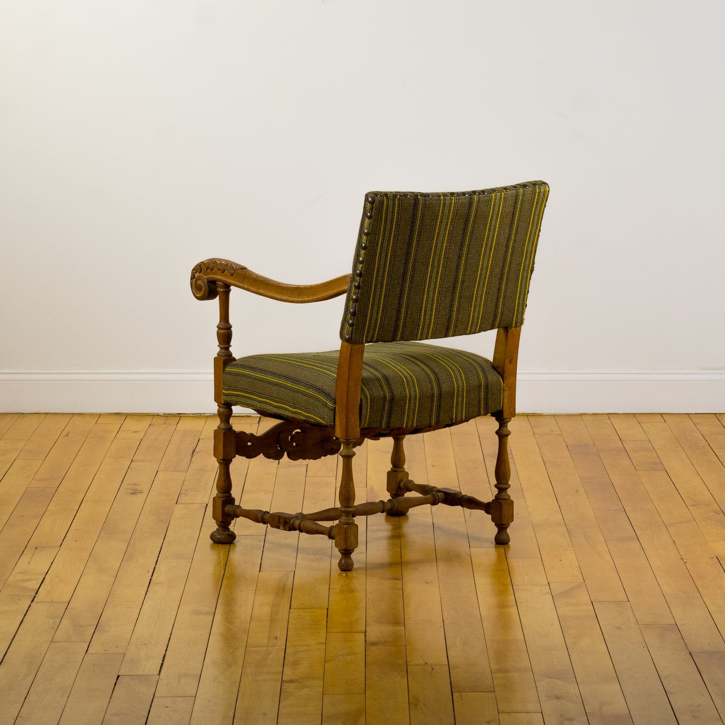 Baroque Revival Danish Armchair with Striped Wool Upholstery c. 1970s
