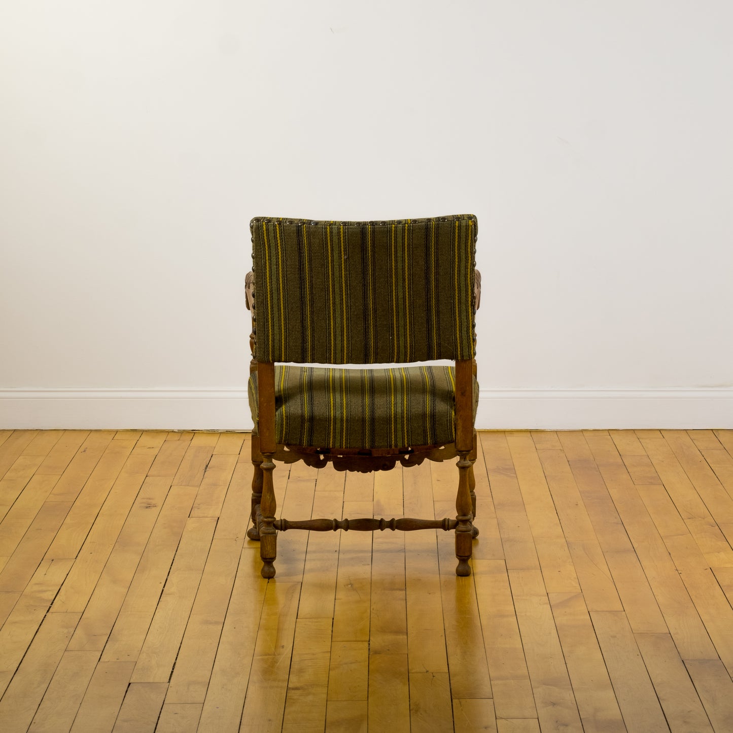 Baroque Revival Danish Armchair with Striped Wool Upholstery c. 1970s