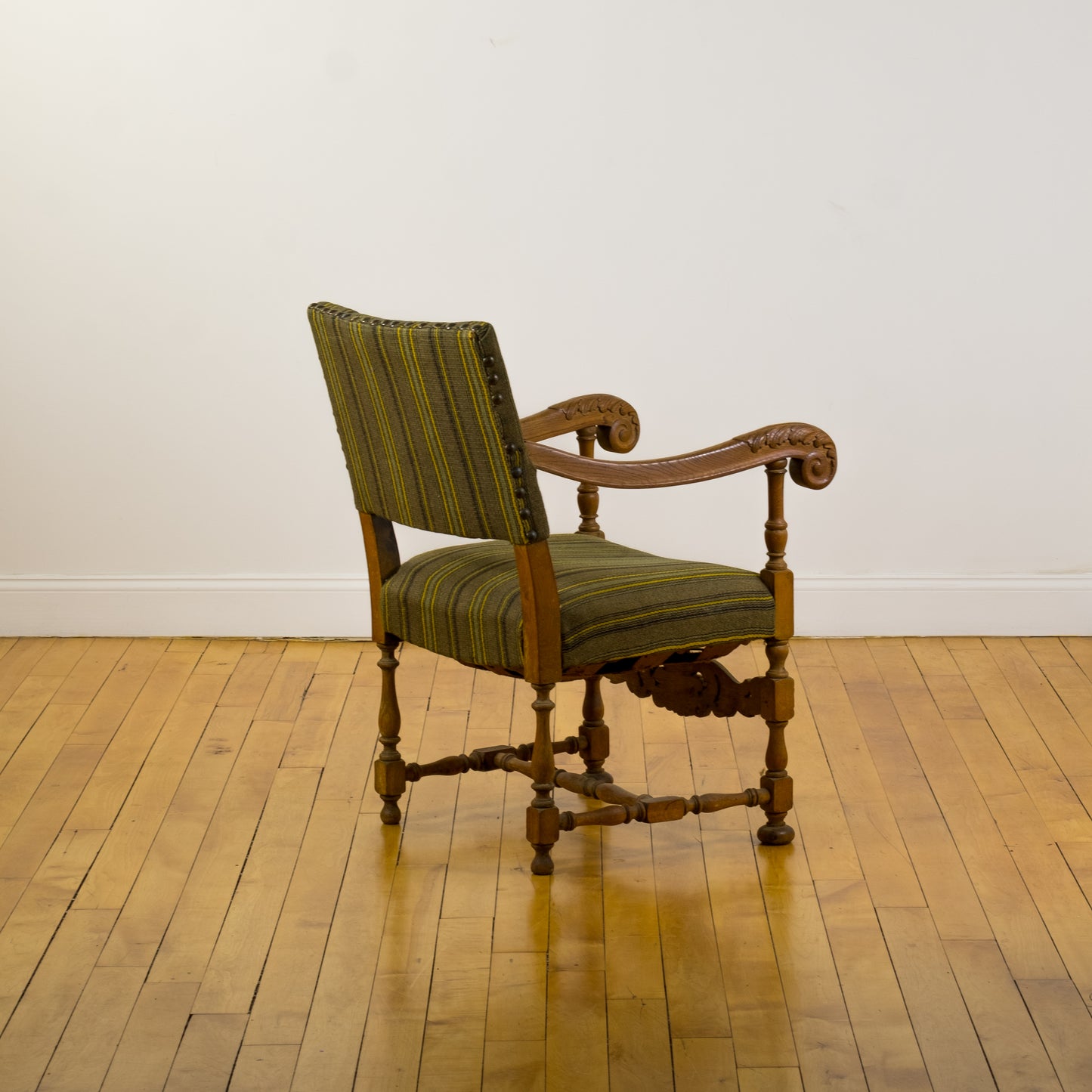 Baroque Revival Danish Armchair with Striped Wool Upholstery c. 1970s
