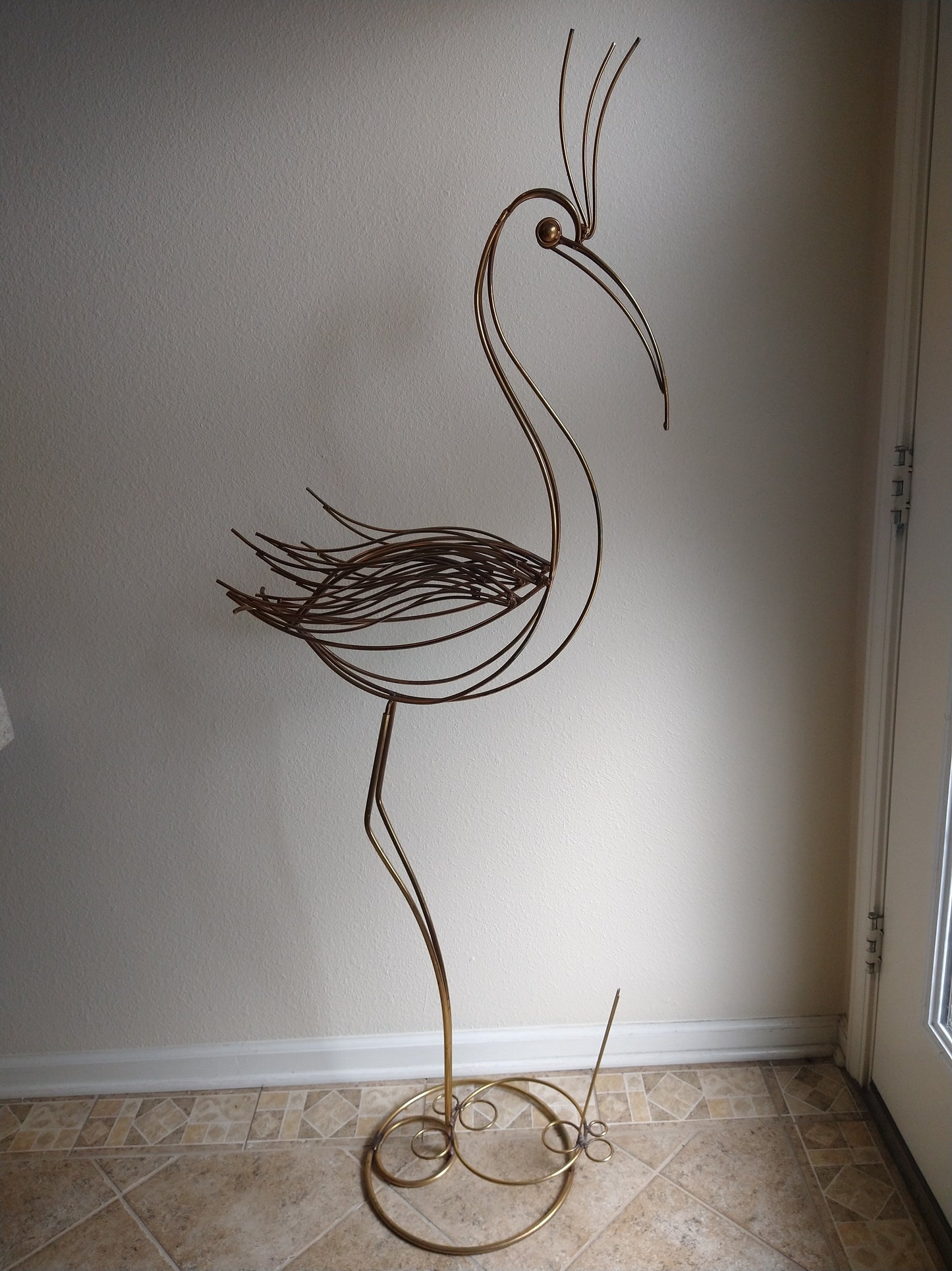1980s Postmodern Metal Floor Crane Bird Sculpture Signed Curtis Jere