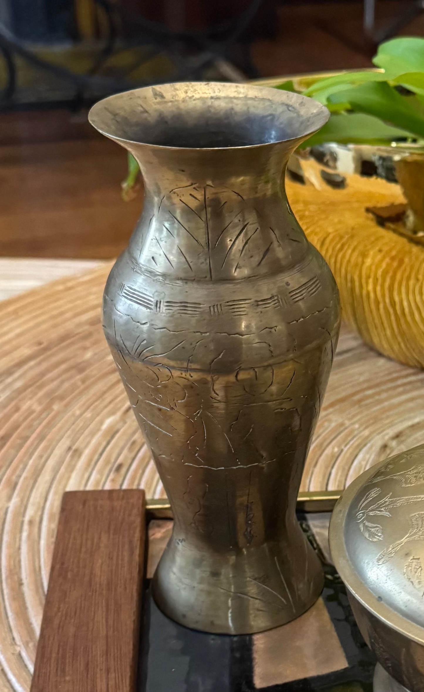 Brass Vase with Etching