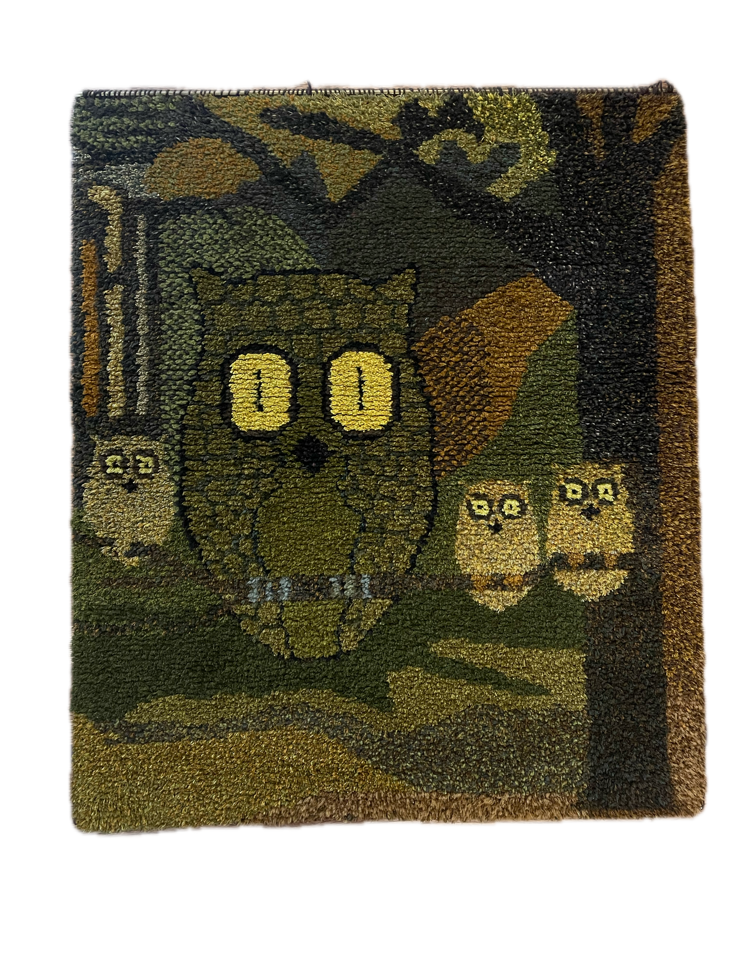 Scandinavian Hand Woven Weft Pile Owl Tapestry
