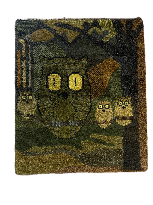 Scandinavian Hand Woven Weft Pile Owl Tapestry