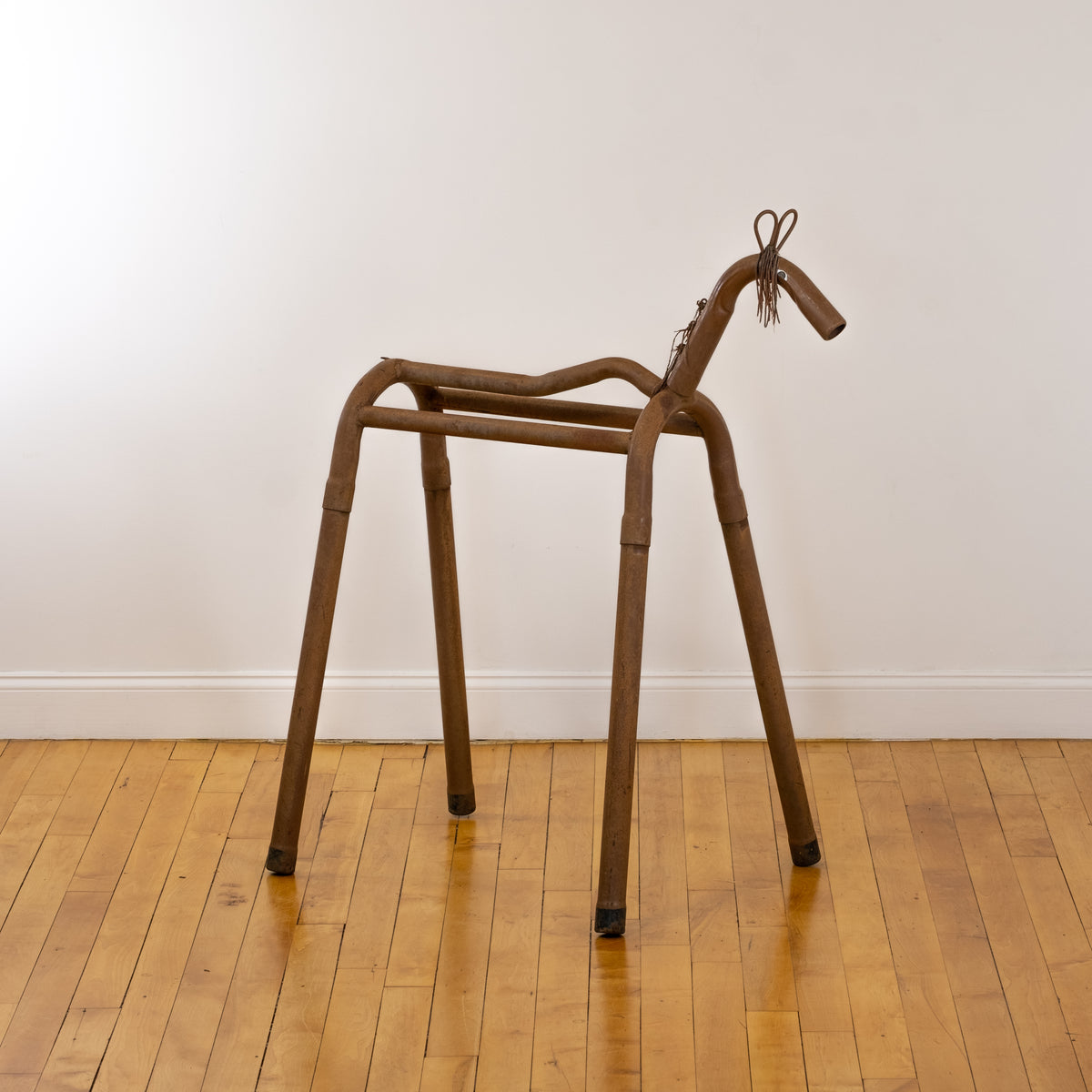 Whimsical Welded Iron Pipe Horse Folk Art Saddle Stand