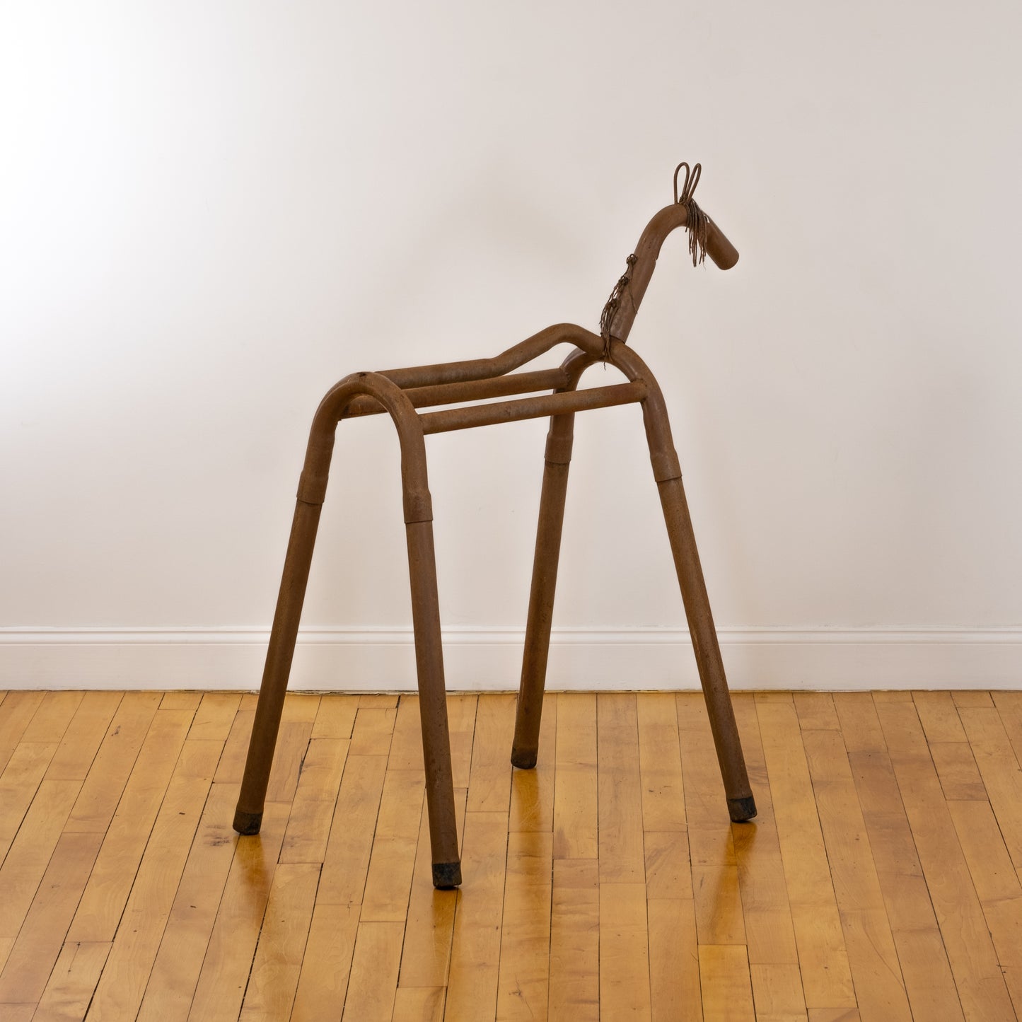 Whimsical Welded Iron Pipe Horse Folk Art Saddle Stand
