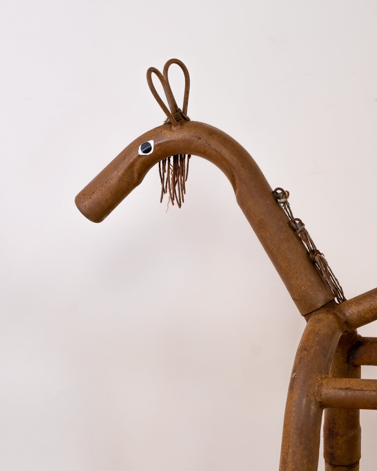Whimsical Welded Iron Pipe Horse Folk Art Saddle Stand